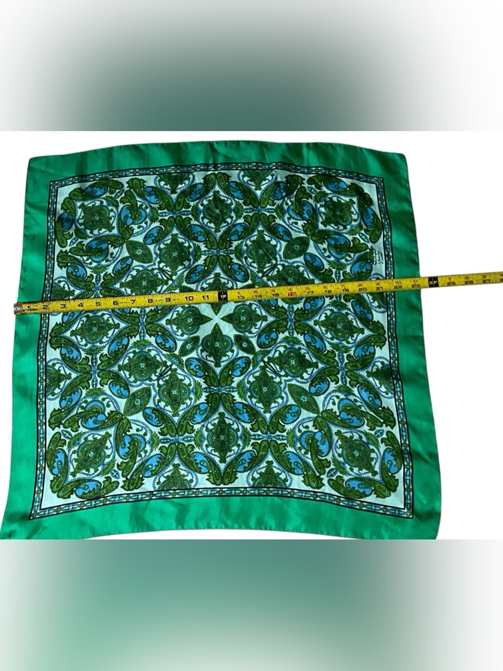 Vintage Liberty of London Scarf Green Blue Botanical Print England 23” - Picture 11 of 12